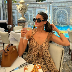 Women’s Chiffon Halter Dress & Leopard Shorts Set – Summer 2025 Beach Outfit