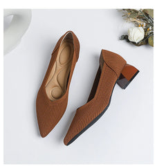 Women's large high-heeled shoes Multicolor pointy knit breathable comfortable anti-skid rubber sole work shoes 2023 new autumn