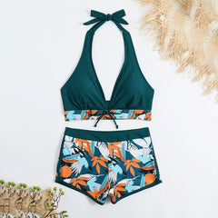 High-Waist Plant Print Bikini Set – Women’s Two-Piece Swimsuit
