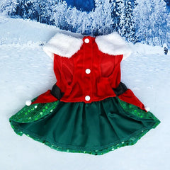 Christmas Dog Dress – Red Belt & Sequin Skirt Holiday Outfit
