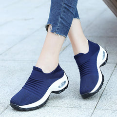 Women's Walking Trainers Fashion Fly Weaving Sock Sneakers Breathable Comfortable Nursing Shoes Casual Platform Loafers Non-Slip