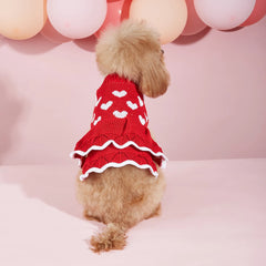 Dog Heart Sweater Dress – Warm Knitwear Pullover for Small & Medium Dogs