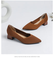 Women's large high-heeled shoes Multicolor pointy knit breathable comfortable anti-skid rubber sole work shoes 2023 new autumn