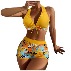 High-Waist Plant Print Bikini Set – Women’s Two-Piece Swimsuit