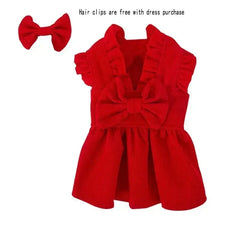Winter Bow Knot Dog Dress Set – Warm Christmas Princess Outfit for Small Dogs & Cats