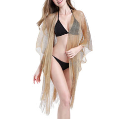 2025 Sexy Gold Tassel See-Through Beach Cover-Up Dress for Women