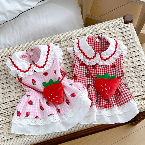 Strawberry Plaid Dress for Small Dogs & Cats