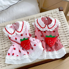 Strawberry Plaid Dress for Small Dogs & Cats