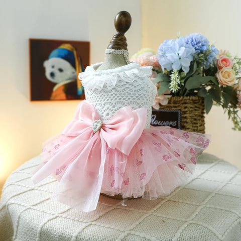 1PC Pet Clothing Spring and Autumn Pink Heart Puff Skirt Wedding Dress Princess Dress Suitable for Small and Medium sized Dogs