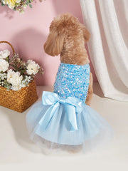 Sequin Princess Pet Dress 🎀 Tulle Bowknot Outfit for Dogs & Cats