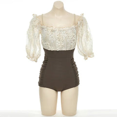 Off-Shoulder Flounce One-Piece Swimsuit – Women’s Half-Sleeve Monokini 2025