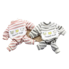 Cotton Dog Pajamas – Classic Stripe Jumpsuit for Small Dogs & Cats Winter Outfit
