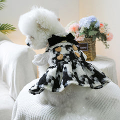 Black & White Bow Princess Dress 🎀 Warm Winter Outfit for Small Dogs