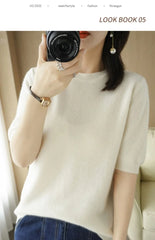 Women’s Short Sleeve Slim Fit Knitted Sweater – Camel & Pink