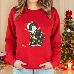 Christmas Cat Sweater – Women’s Long-Sleeve Pullover 2025 Winter Top