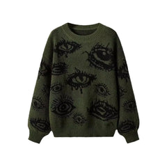 Y2K Grunge Eye Print Long Sleeve Sweater – Women’s Streetwear Top  Product Description (Bullet Points):