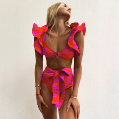 2025 Floral Ruffle Bandage Bikini Set – Women’s Push-Up Two-Piece Swimsuit