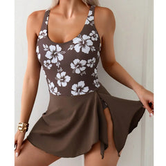 Spliced Print Lace-Up One-Piece Swimsuit – Women’s Sexy Beach Dress