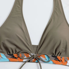 High-Waist Plant Print Bikini Set – Women’s Two-Piece Swimsuit