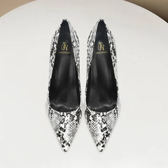Fashionable new snake patterned high heels for women, slim heels, sexy, shallow mouth, niche temperament, pointed single shoes