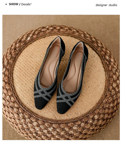 Women's high heels knitted breathable square heel beautiful princess non slip rubber sole comfortable shoes 2024 new model