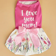 Floral Pink Dog Dress 🌸 Bowknot Sleeveless Outfit for Small Dogs & Cats