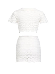 Summer Sexy Knit Two-Piece Set – V-Neck Lace-Up Top & Cut-Out Mini Skirt Cover-Up