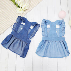 Luxury Princess Dog Dress 👑 Tutu & Denim Skirt Outfit for Small Dogs