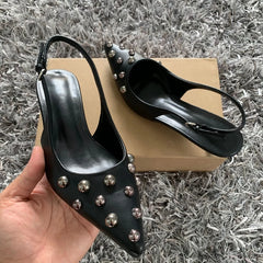 Rivet Pointed Toe Slingback Heels – Elegant 2025 Thin High Heel Pumps