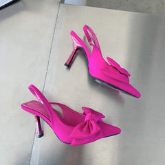 2024 Spring New Brand Woman Slingback Shoes Fashion Bowknot Ladies High Heels Elegant Pointed Toe Slip on Sandal Mules D110