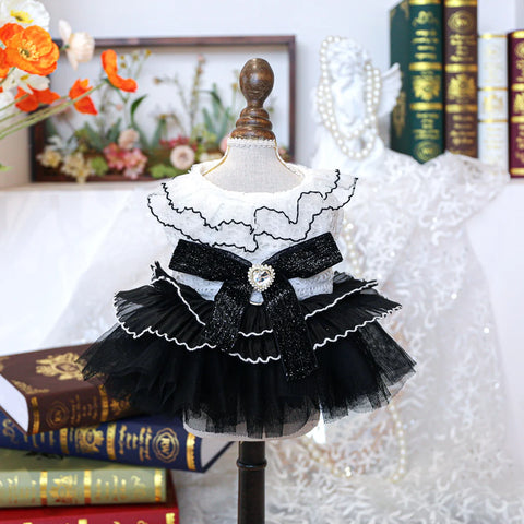 Black Bow Wedding Pet Dress – Elegant Summer Princess Outfit for Dogs & Cats