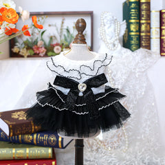 Black Bow Wedding Pet Dress – Elegant Summer Princess Outfit for Dogs & Cats