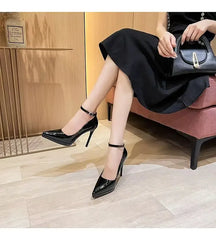 11cm Super High Stiletto Heels Pumps Women Shoes Pearl Chain Thong Ankle Strap Pointed Toe Big Size Leather Office Shoes