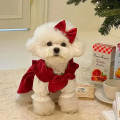 Winter Bow Knot Dog Dress Set – Warm Christmas Princess Outfit for Small Dogs & Cats