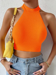 Women’s Ribbed Knit Halter Crop Top – Y2K Style