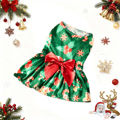 Christmas Dog Dress – Santa Claus & Snowflake Print Sleeveless Outfit for Small, Medium & Large Dogs