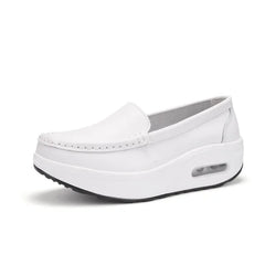 TIMETANG Summer Genuine Leather Women's Shoes Nurse Swing Work all Single star Wedges Women's Shoes Black white Platform C217