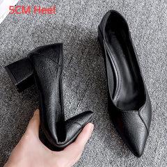Black Chunky Heeled Women Shoes Square Heel Leather Shoes Pumps Zapatos De Mujer Fashion Designer Office Ladies