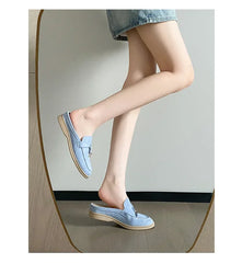 New 2025 Soft Bottom Tassel Lock Buckle High Top Loafers Women's round Toe Mid Heel Comfortable Leather Shoes Leisure Style