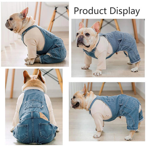 Dog Denim Jumpsuit – Cotton Puppy Outfit for Small & Medium Dogs & Cats