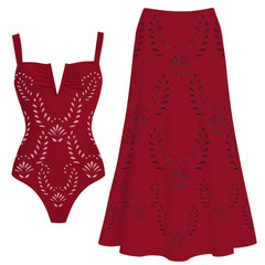 V-Neck Laser Cut Floral Bikini Set – Women’s Solid Color Luxury Swimsuit