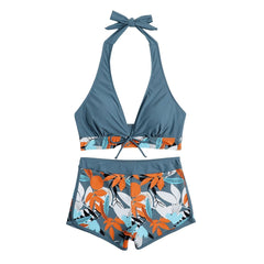 High-Waist Plant Print Bikini Set – Women’s Two-Piece Swimsuit
