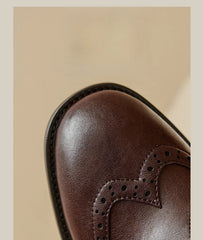 Retro Women's Brogue Leather Shoes Spring round Head Carved Mary Jane Shoes Women Oxfords Women's Shoes Ladies Leather Female