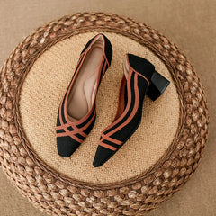 Women's high heels knitted breathable square heel beautiful princess non slip rubber sole comfortable shoes 2024 new model