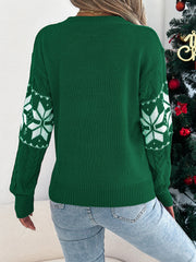 Snowflake Knit Christmas Sweater – Women’s Contrast Pullover 2025