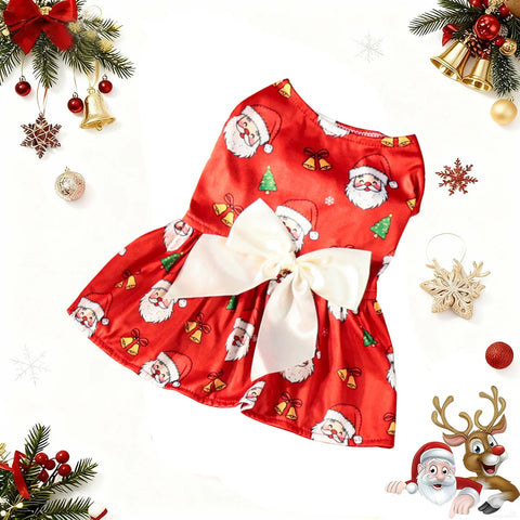 Christmas Dog Dress – Santa Claus & Snowflake Print Sleeveless Outfit for Small, Medium & Large Dogs