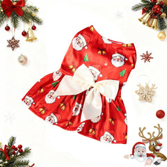 Christmas Dog Dress – Santa Claus & Snowflake Print Sleeveless Outfit for Small, Medium & Large Dogs