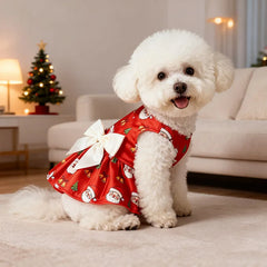 Christmas Dog Dress with Bow, Festive Printed Pet Skirt, Lightweight Holiday Outfit, Sizes M–6XL for Small to Large Dogs