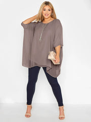 Plus Size Women’s Loose Cape Blouse – 3/4 Sleeve Summer Tunic