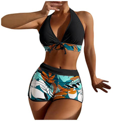 High-Waist Plant Print Bikini Set – Women’s Two-Piece Swimsuit